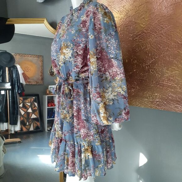 Chicwish Floral Mini Dress - Blue and Pink - Picture 7 of 13